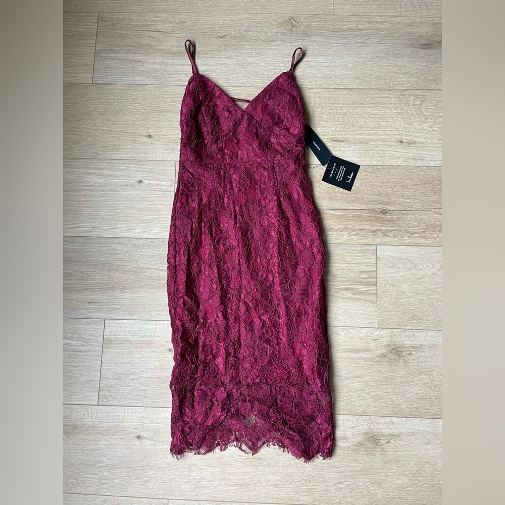 Lulus Burgandy Lace Bodycon Midi Dress XS